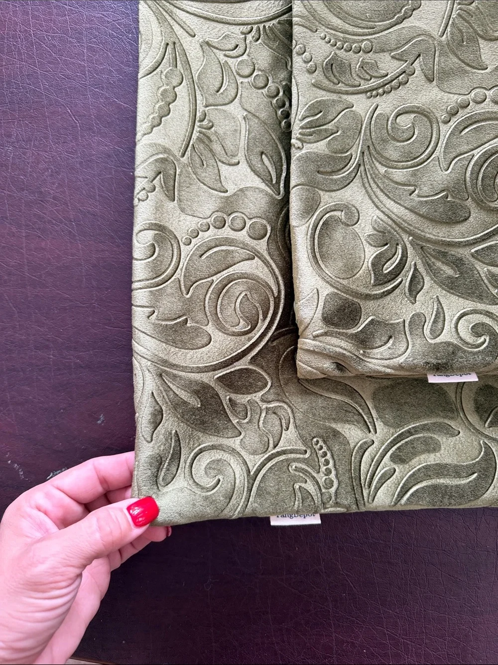 Decorative Paisley Velvet Accent Pillow Cover - Olive Green Color Set of 2
